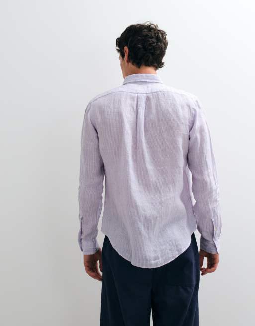 Polo Ralph Lauren custom fit camicia sportiva a maniche lunghe in lino viola, 4 di 5