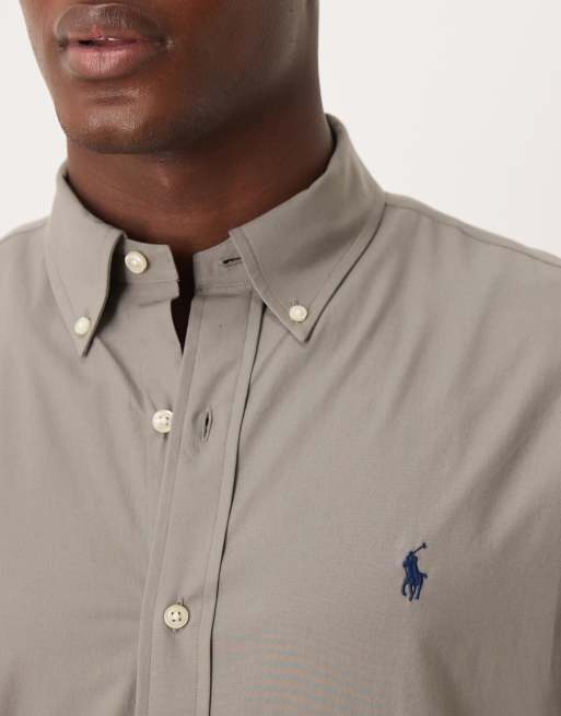 Polo Ralph Lauren – Custom-Fit-Hemd aus Stretch-Popeline in Grau mit Polospieler-Logo, 5 von 5