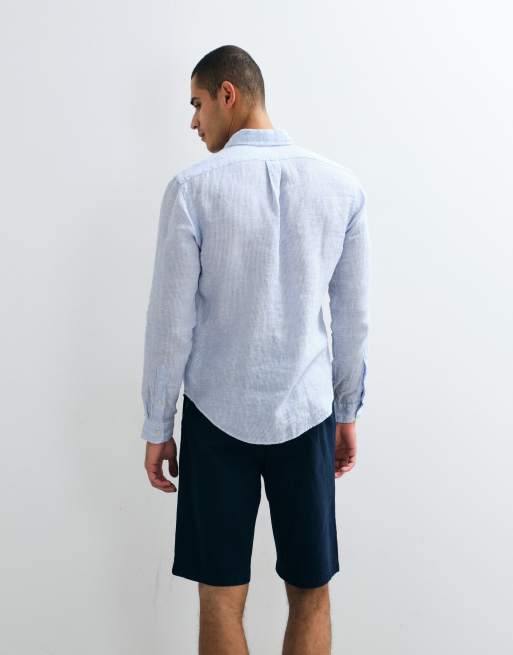 Polo Ralph Lauren Custom Fit langärmliges Leinen-Sporthemd in Hellblau, 4 von 9