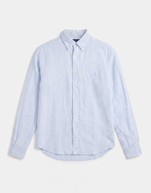 Polo Ralph Lauren Custom Fit langärmliges Leinen-Sporthemd in Hellblau, 6 von 9