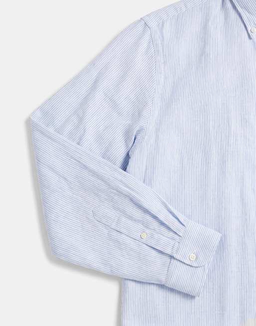 Polo Ralph Lauren Custom Fit langärmliges Leinen-Sporthemd in Hellblau, 8 von 9