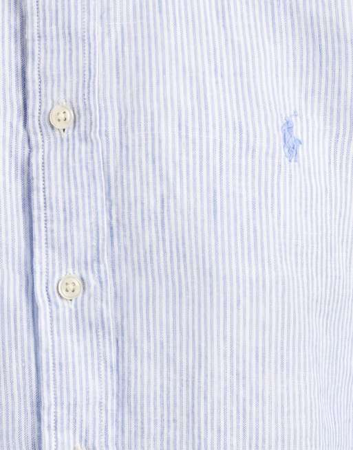 Polo Ralph Lauren Custom Fit langärmliges Leinen-Sporthemd in Hellblau, 9 von 9