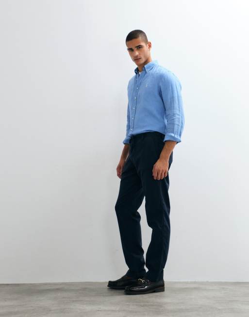 Polo Ralph Lauren Custom Fit langärmliges Leinenhemd in Blau, 4 von 7
