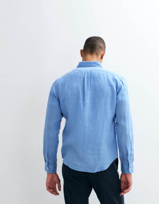 Polo Ralph Lauren Custom Fit langärmliges Leinenhemd in Blau, 5 von 7