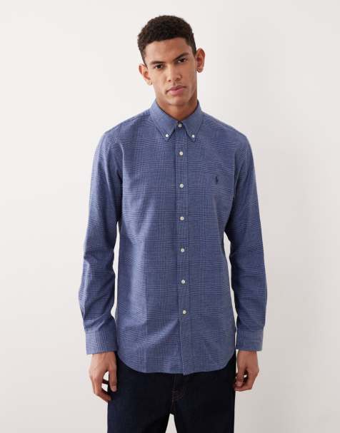 Polo Ralph Lauren - Custom fit overhemd van geborstelde keperstof met icoonlogo en pied-de-poule in gemêleerd blauw - view 1