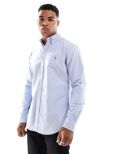 Polo Ralph Lauren – Custom Fit Oxford-Hemd in Blau mit Streifen und Markenlogo - view 1