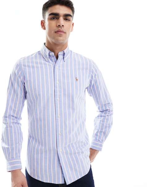 Polo Ralph Lauren – Custom Fit Oxford-Hemd in Blau/Rosa mit Streifen und Markenlogo - view 1