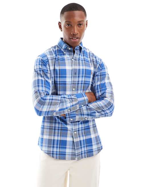 Polo Ralph Lauren - Custom-fit Oxford overhemd met icoonlogo en multi ruitprint in blauw