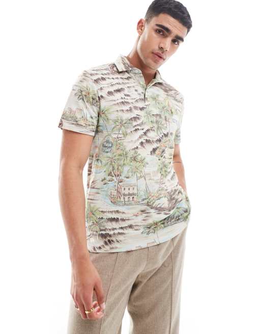 Polo Ralph Lauren – Custom Fit Pikee-Polohemd in Braun mit Havana-Playa-Print und Markenlogo