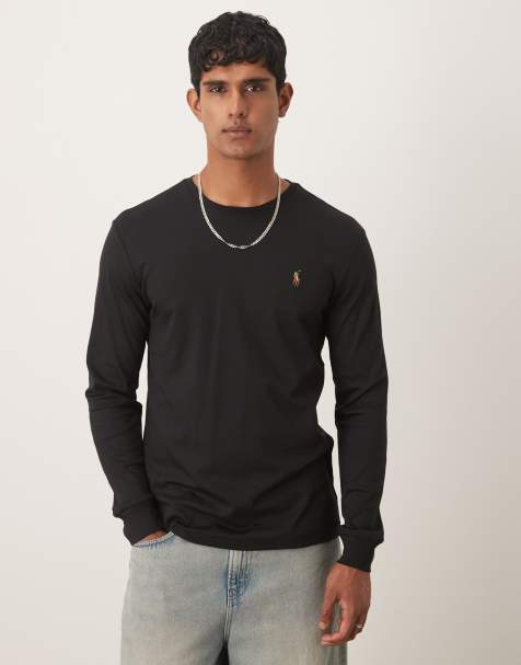 Polo Ralph Lauren - Custom-fit T-shirt van pimakatoen met icoonlogo en lange mouwen in zwart - view 1