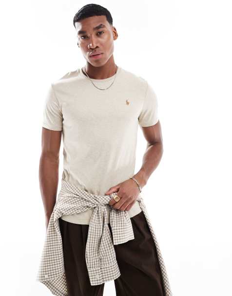 Polo Ralph Lauren - Custom fit T-shirt van pimakatoen met icoonlogo in gemêleerd beige - view 1