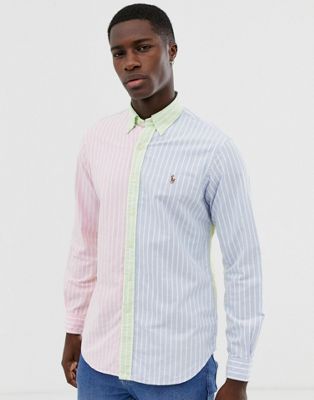 Polo Ralph Lauren custom regular fit multi stripe oxford shirt with button  down collar in pink/blue/green