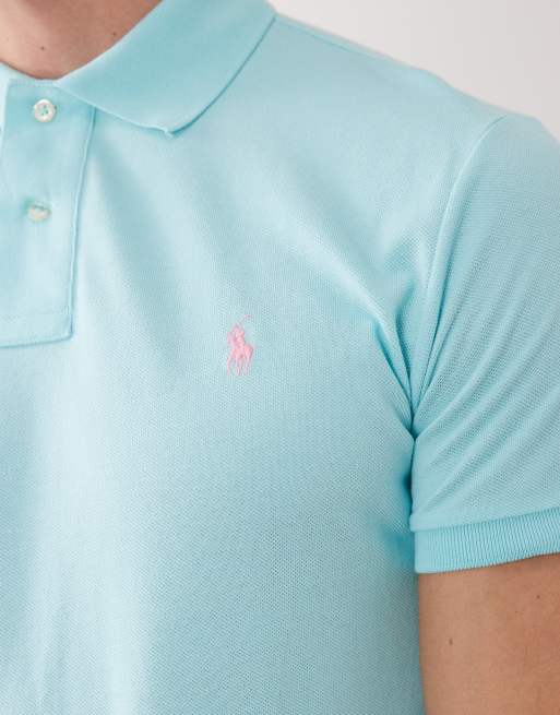 Polo Ralph Lauren – Custom-Slim-Fit-Polohemd aus Pikee in Aqua-Blau mit gesticktem Pony, 5 von 5