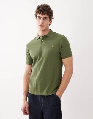 Polo - Custom-Slim-Fit-Polohemd aus Pikee in Olivgrün mit gesticktem Pony Grün L