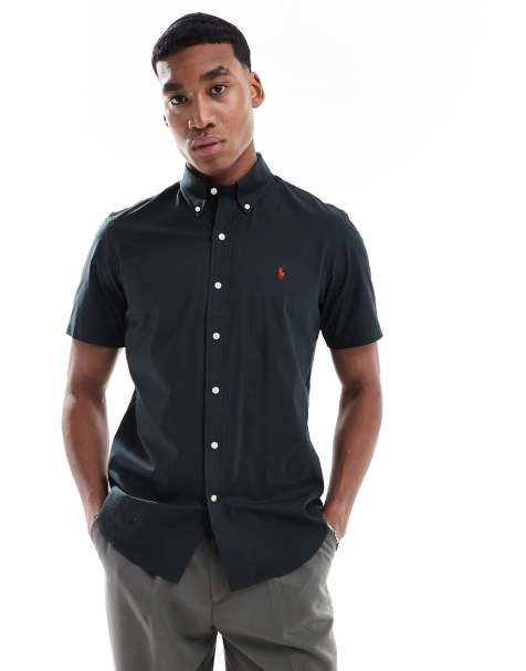 Polo Ralph Lauren icon logo short sleeve poplin shirt custom fit in black