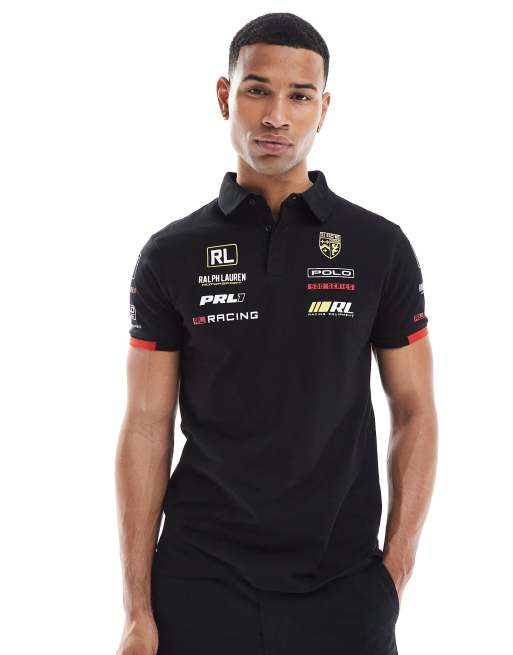 Polo Ralph Lauren – Czarna koszulka polo z piki z nadrukiem z motywem wyścigowym na piersi i na plecach