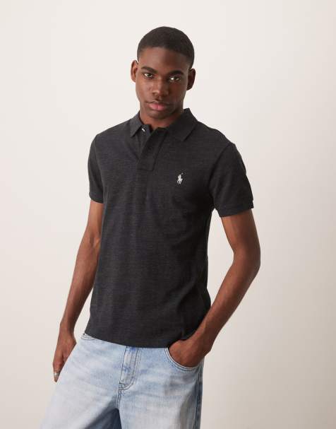 Polo Ralph Lauren icon logo slim fit pique polo in black marl