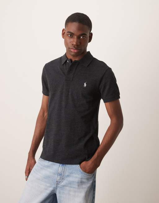 Polo Ralph Lauren – Czarna melanżowa koszulka polo z piki o dopasowanym kroju z logo