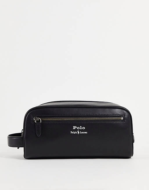 Polo Ralph Lauren – Czarna skórzana kosmetyczka ze srebrnym logo