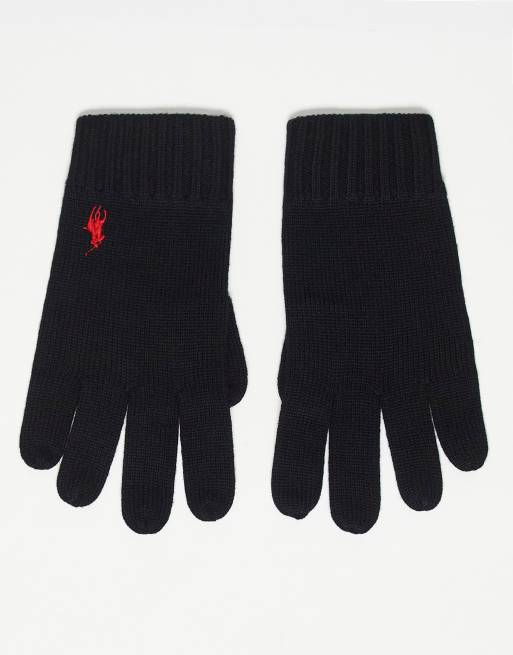 Polo Ralph Lauren – Czarne dzianinowe rękawiczki z wełny merino z logo
