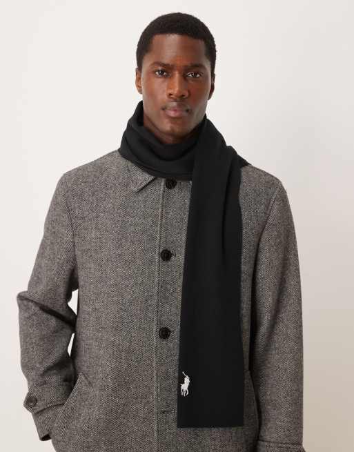 Polo Ralph Lauren – Czarno-kremowy szalik z bawełnianej dzianiny z logo, część zestawu