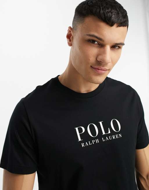 Polo Ralph Lauren – Czarny domowy T-shirt z logo z napisem na dekolcie
