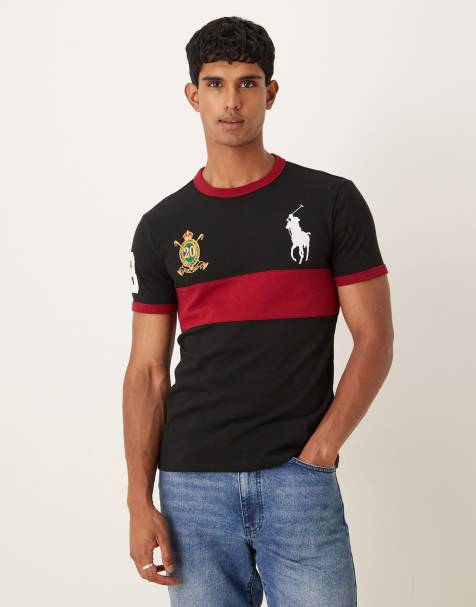 Polo Ralph Lauren large player logo chest stripe heavyweight t-shirt in black/red