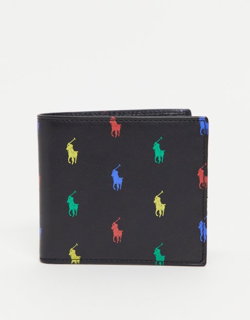 Polo Ralph Lauren – Czarny skórzany portfel z logo gracza na całej powierzchni