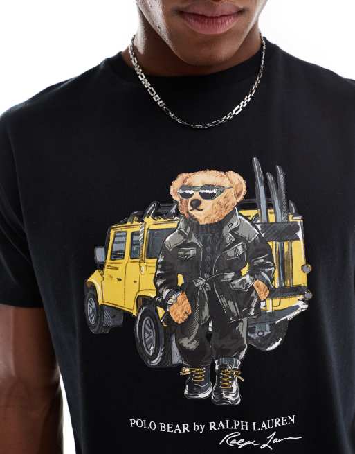 Polo Ralph Lauren – Czarny T-shirt oversize z nadrukiem misia z