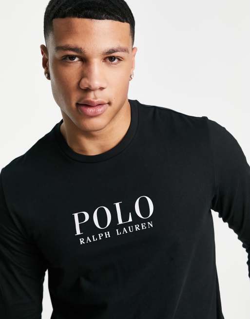 Polo Ralph Lauren – Czarny T-shirt z długimi rękawami i logo na piersi