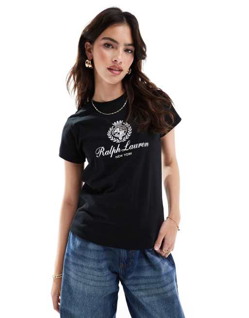 Polo Ralph Lauren – Czarny T-shirt z krótkimi rękawami i logo z tarczą