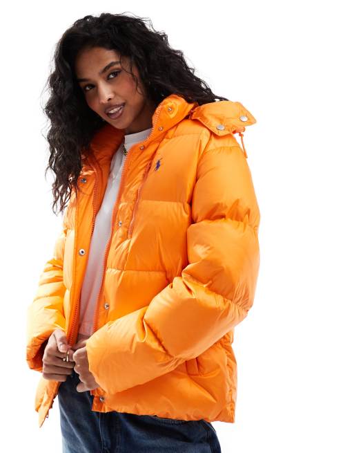 Polo Ralph Lauren – Daunen-Pufferjacke in Orange mit Logo ASOS