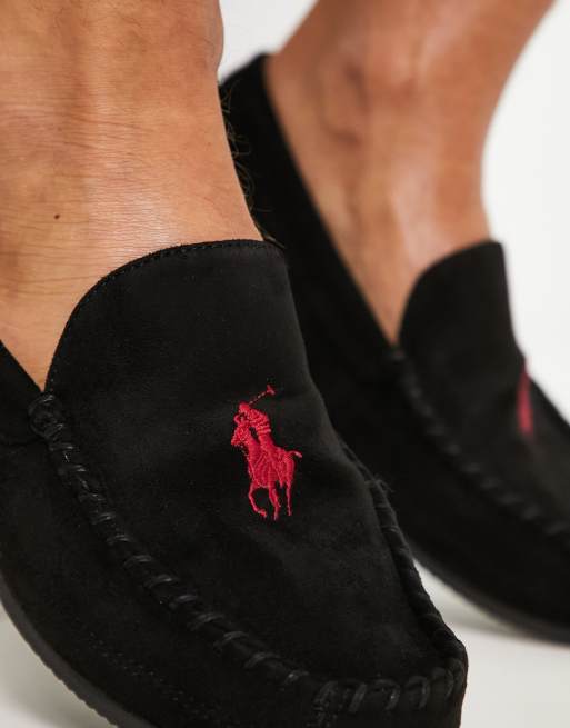 Polo Ralph Lauren declan moccasin slippers in black and red ASOS