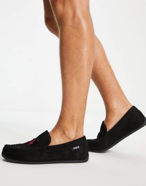 Polo Ralph Lauren declan moccasin slippers in black and red ASOS