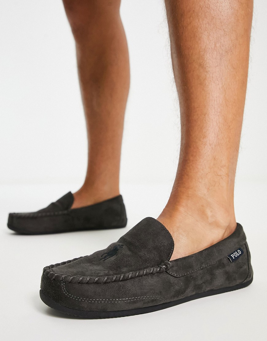 Polo Ralph Lauren Declan Moccasin Slippers In Charcoal-gray