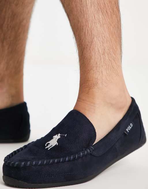 Polo Ralph Lauren declan moccasin slippers in navy and cream ASOS