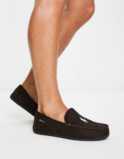Polo Ralph Lauren declan moccassin slippers in chocolate and cream, 4 of 4