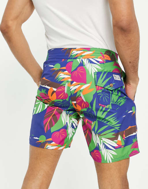 Polo Ralph Lauren deco tropical seascape print Island swim shorts in navy |  ASOS