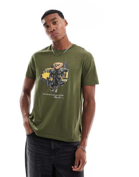 Polo Ralph Lauren defender bear print t-shirt classic oversized fit in dark green - view 1