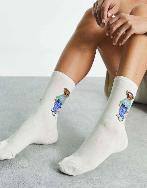 Polo Ralph Lauren denim bear logo socks in cream