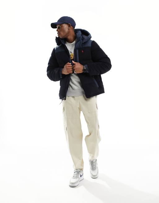 Polo Ralph Lauren detatchable hood borg hybrid down puffer jacket in navy, 4 of 4
