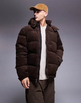Polo Ralph Lauren  detatchable hood cord down puffer jacket in brown - view 1