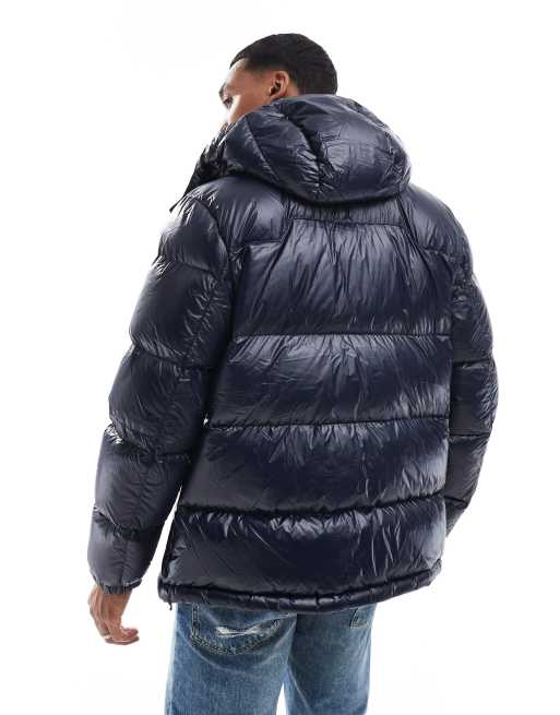 Polo Ralph Lauren detatchable hood high shine down puffer jacket in navy ASOS