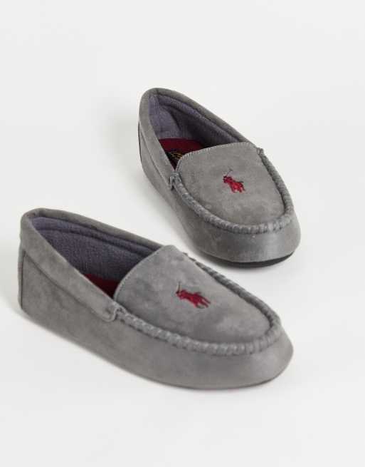 Polo Ralph Lauren dezi iv moccasin slippers in grey | ASOS