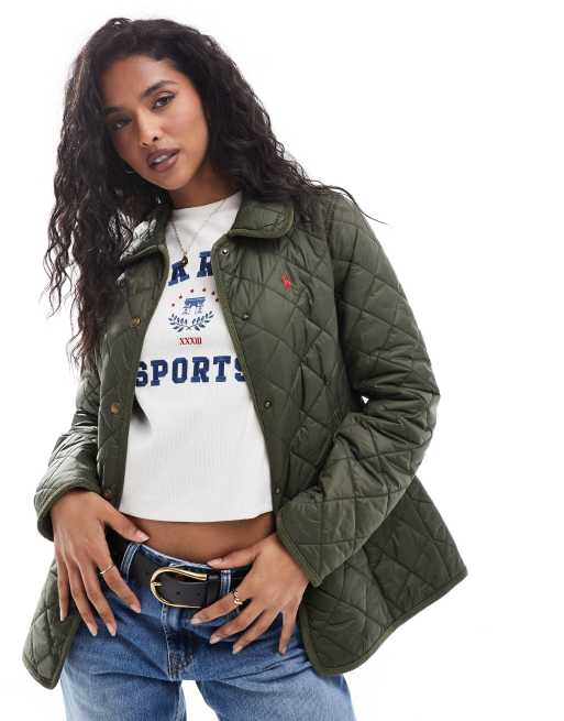 Polo Ralph Lauren diamond quilted jacket with logo in khaki ASOS