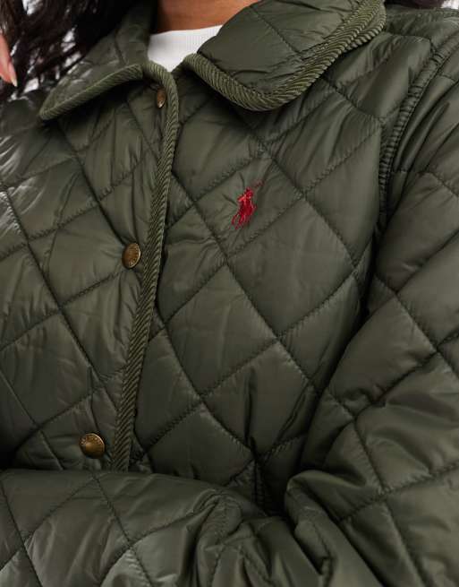 Polo Ralph Lauren diamond quilted jacket with logo in khaki, 3 of 4