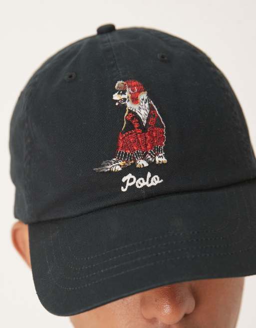 Polo Ralph Lauren dog logo twill baseball cap in black | ASOS