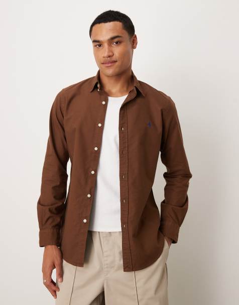 Polo Ralph Lauren icon logo slim fit garment dyed oxford shirt in brown