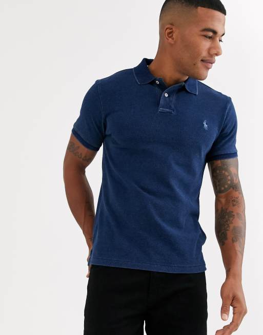 Polo Ralph Lauren – Dopasowana koszulka polo z piki z logo w kolorze ciemnego indygo
