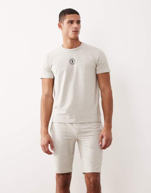 Polo Ralph Lauren – Dopasowane szorty domowe w szarym melanżowym kolorze z logo w talii